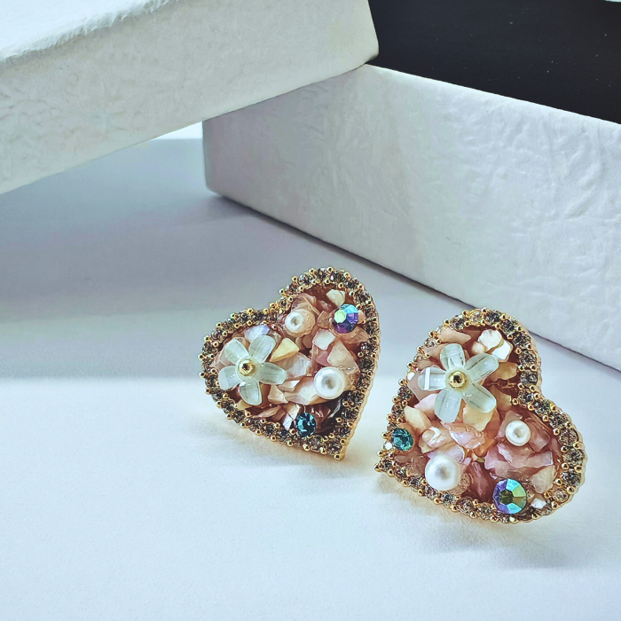 フラワーパールハートピアス