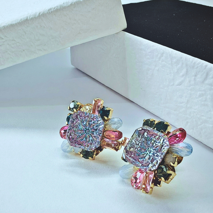 カラフルスクエアビジューピアス