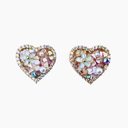 フラワーパールハートピアス