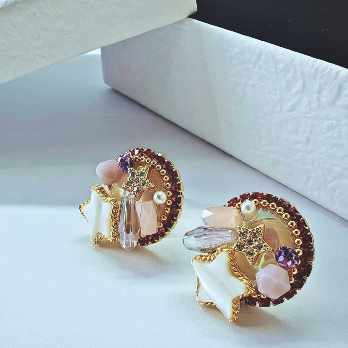 スターシャイン・シェルビジューピアス ピンク