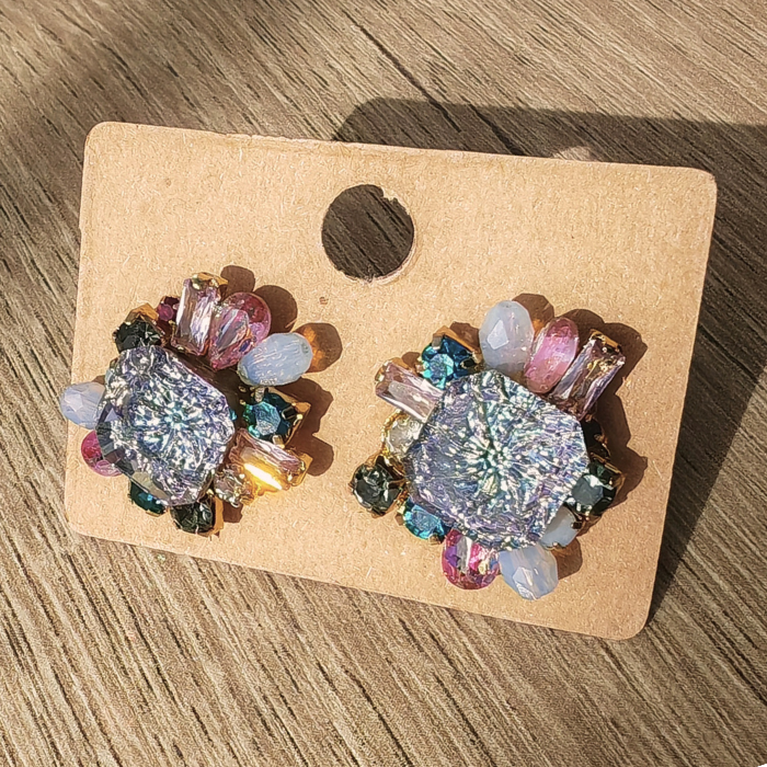 カラフルスクエアビジューピアス