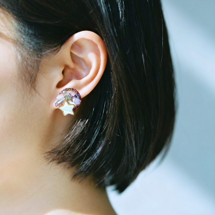 スターシャイン・シェルビジューピアス ピンク