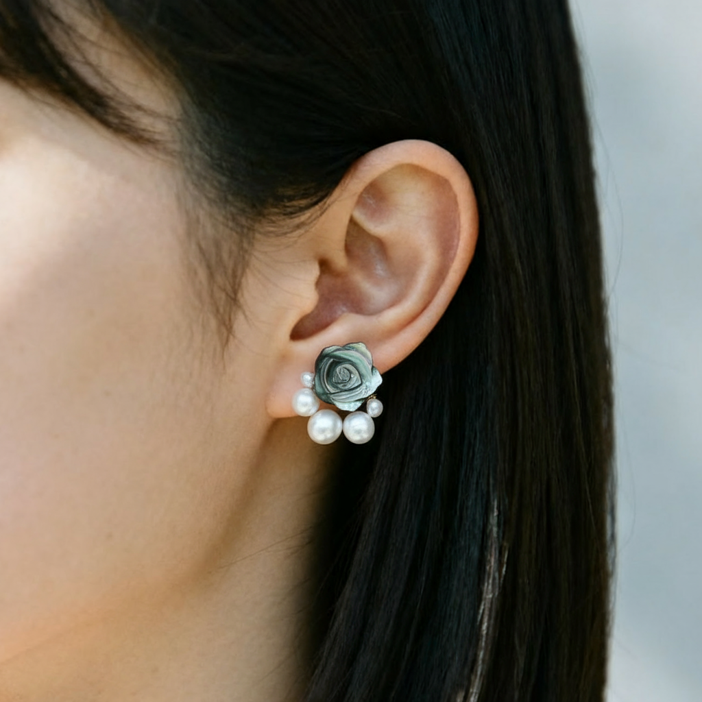 シェルローズ＆パールピアス