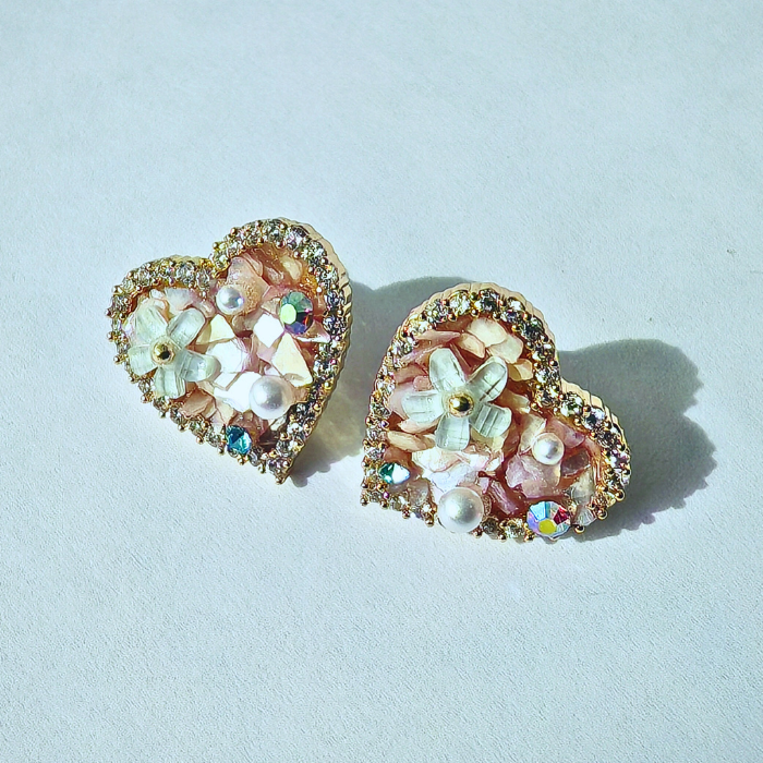 フラワーパールハートピアス