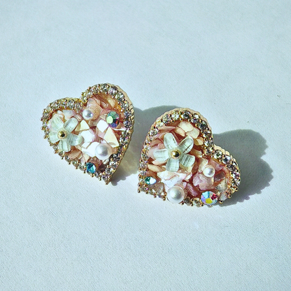 フラワーパールハートピアス