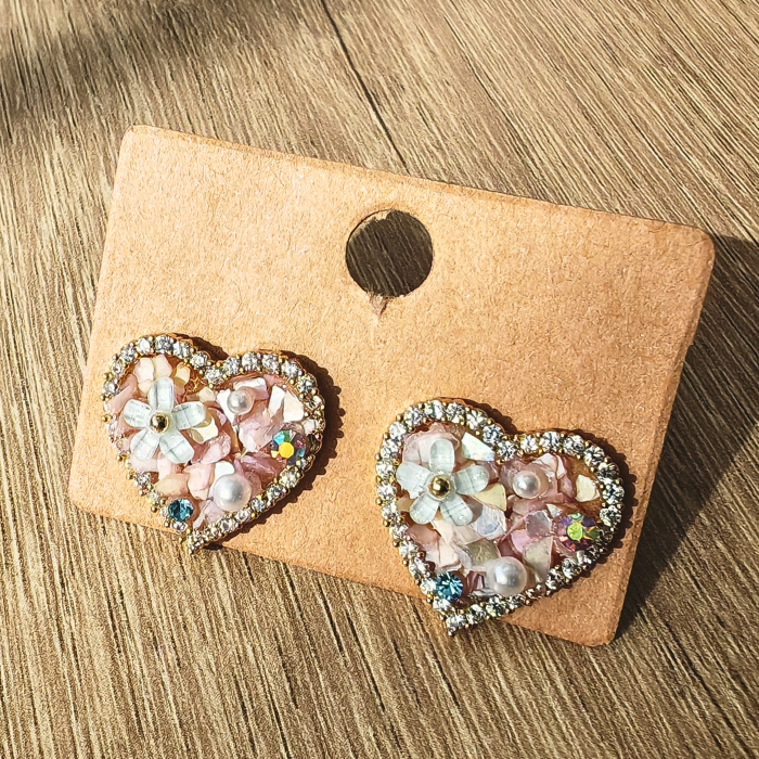 フラワーパールハートピアス