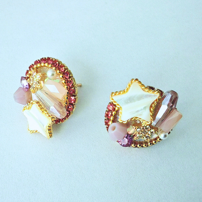 スターシャイン・シェルビジューピアス ピンク
