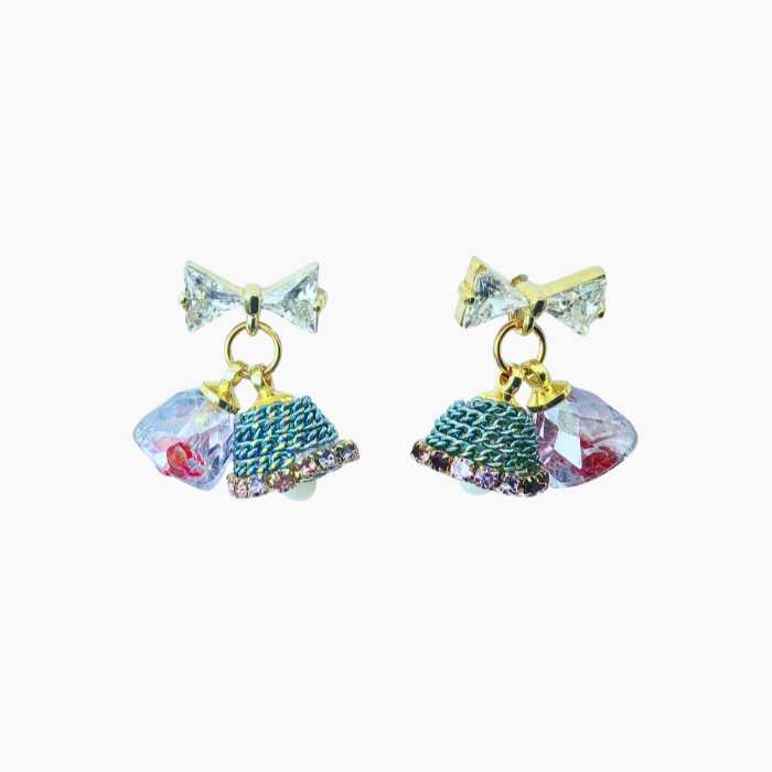 リボンベルチャームピアス