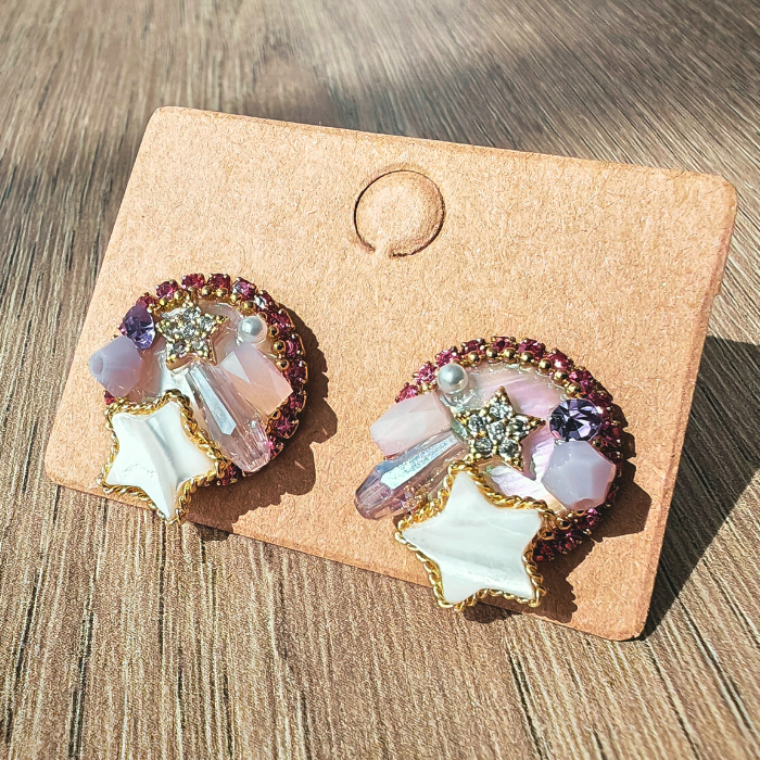 スターシャイン・シェルビジューピアス ピンク